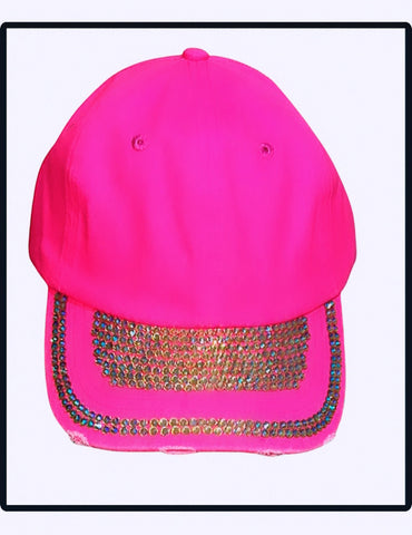 Neon Pink Rhinestone Cap