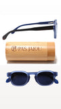 Close-up of UV400 wooden sunglasses in a beautiful bamboo case