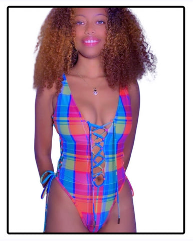 Jn Pierre Capuchine Madras Lace-Up Swimsuit – Customizable Fit