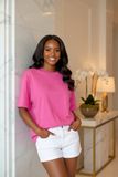 Rose Pink Embossed Pas Jalou Tee
