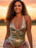Nichole Gold and White Sequin Monokini