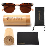Sustainable UV400 wooden sunglasses with decorative bamboo case