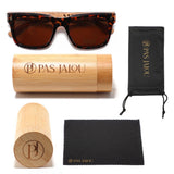 Sustainable wooden sunglasses with UV resistance stored in a bamboo case