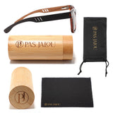 Sustainable wooden sunglasses with UV resistance stored in a bamboo case