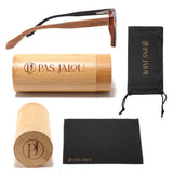 Fashionable eco-friendly sunglasses with UV400 lenses and a bamboo case