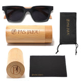 Wooden sunglasses featuring UV400 protection, housed in a bamboo case
