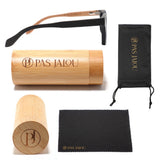 Wooden sunglasses featuring UV400 protection, housed in a bamboo case