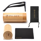 Eye-catching wooden sunglasses in a stylish bamboo case for eco-friendly living
