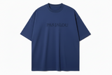 Blue t-shirt with 'PAS JALOU' text on a white background